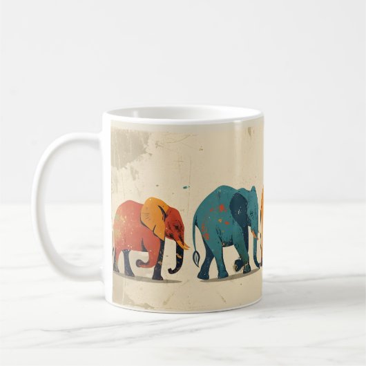Farbenfroher Elefant Vintag Kaffeetasse (Links)