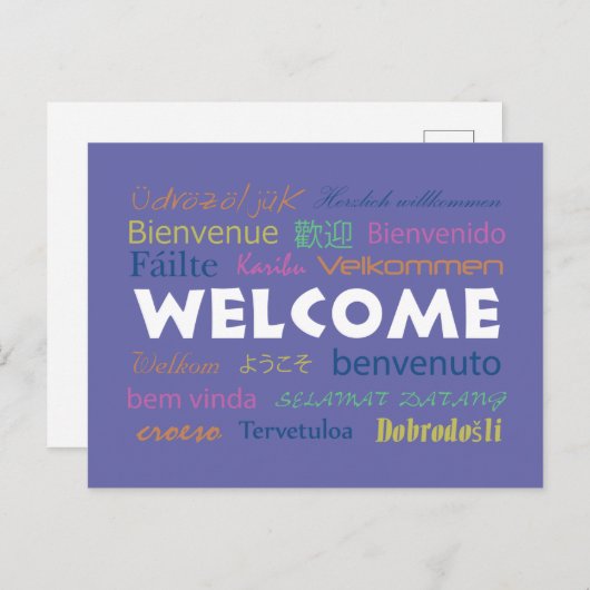 Farbenfroher Empfang in vielen Sprachen Perwinkle Postkarte (Vorne/Hinten)