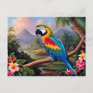Farbenfroher exotischer Papagei auf dem Ast Postkarte