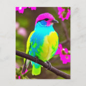 Farbenfroher Fantasy-Vogel auf einem Zweig mit Blu Postkarte (Vorderseite)