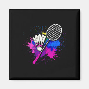 Farbenfroher Federballschläger Badminton Spieler Magnet
