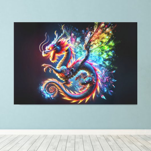 Farbenfroher Feuerdrache Leinwanddruck (Insitu (Holzboden))