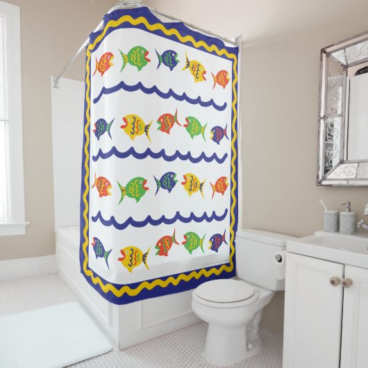 Farbenfroher Fisch für Kinder Duschvorhang (Beispiel)