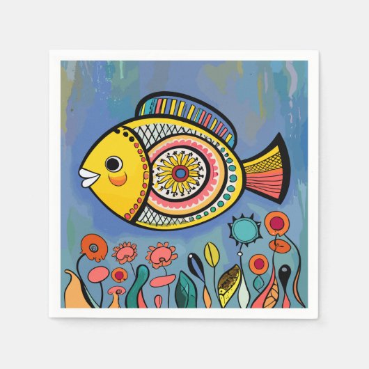 Farbenfroher Fisch im Riff Serviette (Vorderseite)