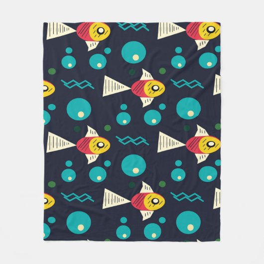 Farbenfroher Fisch mit Wellen im Meer. Geometrie Fleecedecke (Vorderseite)