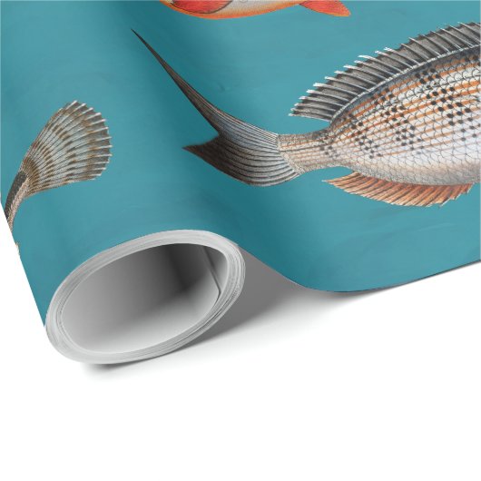 Farbenfroher Fisch unter blauem Meer Geschenkpapier (Rolleneckpunkt)