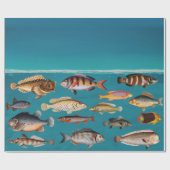 Farbenfroher Fisch unter blauem Meer Geschenkpapier (Flach)