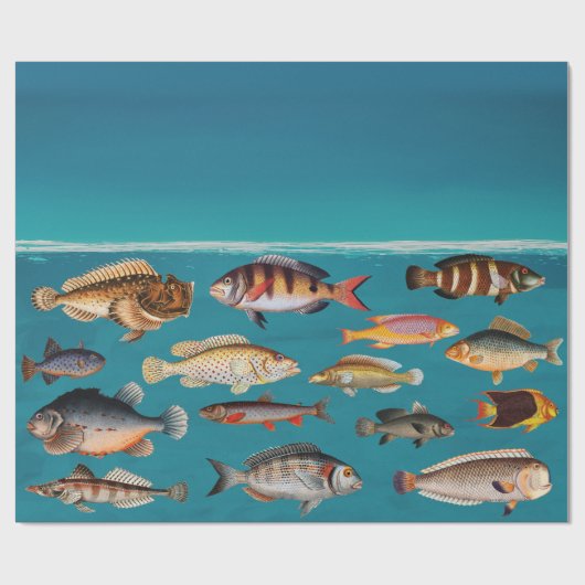 Farbenfroher Fisch unter blauem Meer Geschenkpapier (Flach)
