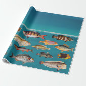 Farbenfroher Fisch unter blauem Meer Geschenkpapier (Ungerollt)