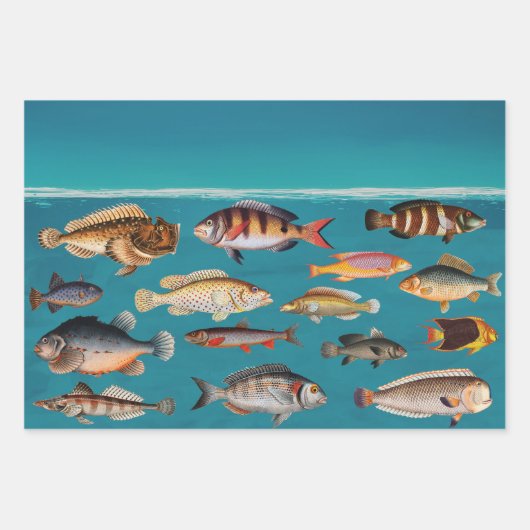Farbenfroher Fisch unter blauem Meer Geschenkpapier Set (Vorderseite)