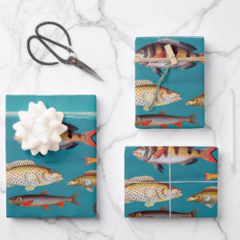 Farbenfroher Fisch unter blauem Meer Geschenkpapier Set