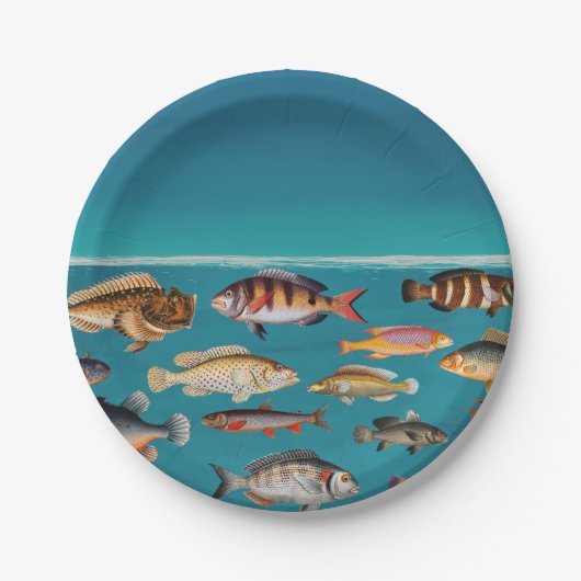 Farbenfroher Fisch unter blauem Meer Pappteller (Vorderseite)