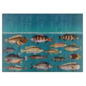 Farbenfroher Fisch unter blauem Meer Schneidebrett (Vorderseite)