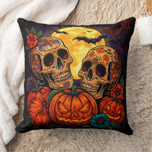 Farbenfroher floraler Calavera-Zuckerschädel, Hall Kissen