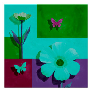 Farbenfroher floraler Glanzposter mit Schmetterlin Poster