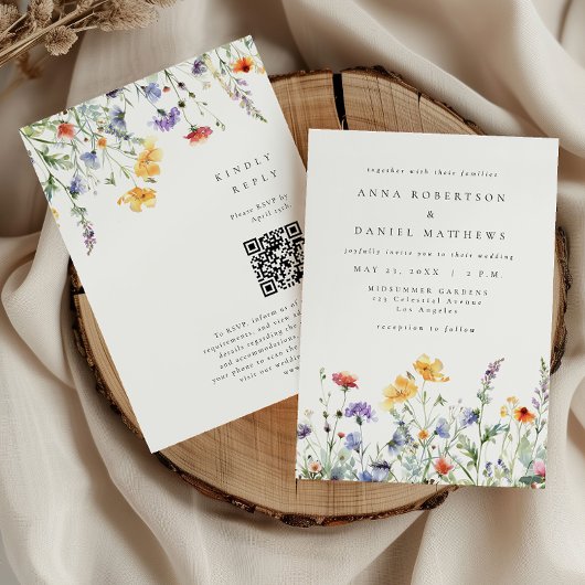 Farbenfroher floraler QR-Code-Hochzeit Einladung