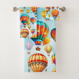 Farbenfroher Flug Hot Air Ballon Badhandtuch Set