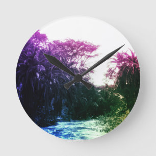 Farbenfroher Fluss Gallery Forest Vintag Tropical Runde Wanduhr