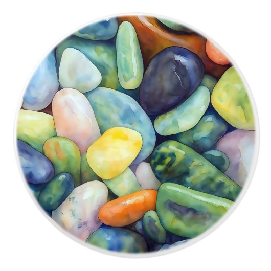 Farbenfroher Fluss Kies Abstrakte Natur Wasserfarb Keramikknauf (Vorderseite)