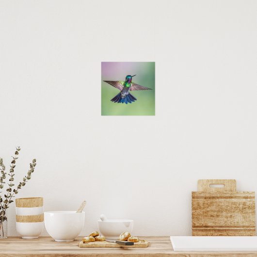 Farbenfroher Flying Hummingbird Poster (Küche)