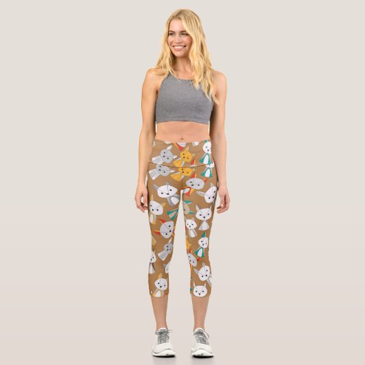 Farbenfroher Fox Cartoon Capri Leggings (Vorderseite)