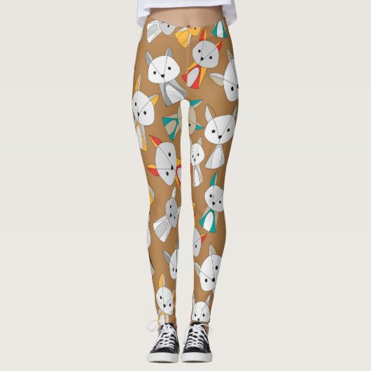 Farbenfroher Fox Cartoon Leggings (Vorderseite)