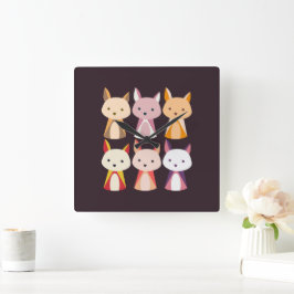 Farbenfroher Fox Cartoon Quadratische Wanduhr
