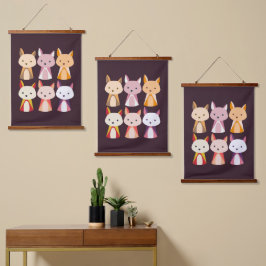 Farbenfroher Fox Cartoon Wandteppich Mit Holzrahmen