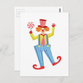 Farbenfroher freundlicher Clown mit Lollypop im kl Postkarte (Vorne/Hinten)