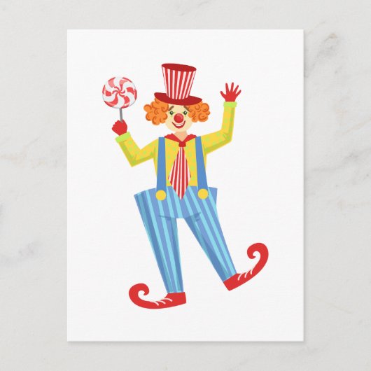 Farbenfroher freundlicher Clown mit Lollypop im kl Postkarte (Vorderseite)