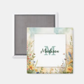 Farbenfroher Frühjahrsblumen-Wildblumen-Monogramm- Magnet (Vorderseite/Rückseite)