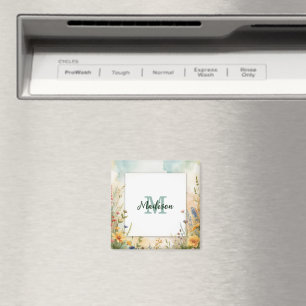 Farbenfroher Frühjahrsblumen-Wildblumen-Monogramm- Magnet