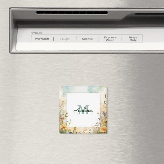 Farbenfroher Frühjahrsblumen-Wildblumen-Monogramm- Magnet (In Situ (Geschirrspüler))