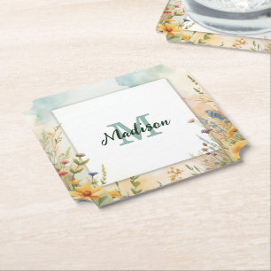 Farbenfroher Frühjahrsblumen-Wildblumen-Monogramm- Untersetzer