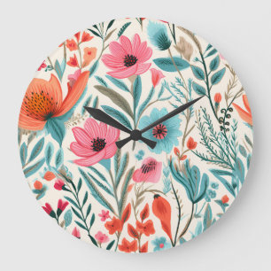 Farbenfroher Frühlingsgarten Floral Elegant Große Wanduhr