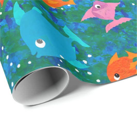Farbenfroher Fun Fish in Sea Wrapping Paper Geschenkpapier (Rolleneckpunkt)