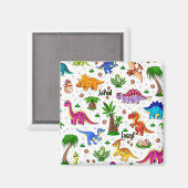 Farbenfroher Fun Name Nahtloses Muster Dinosaurier Magnet (Vorderseite/Rückseite)