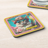 Farbenfroher Funny Magic Cat Untersetzer (Linke Seite)