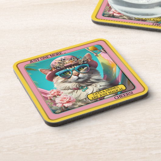 Farbenfroher Funny Magic Cat Untersetzer (Linke Seite)