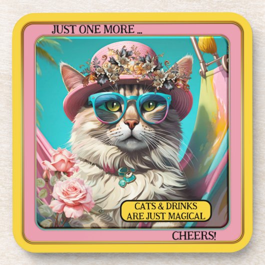 Farbenfroher Funny Magic Cat Untersetzer (Vorderseite)