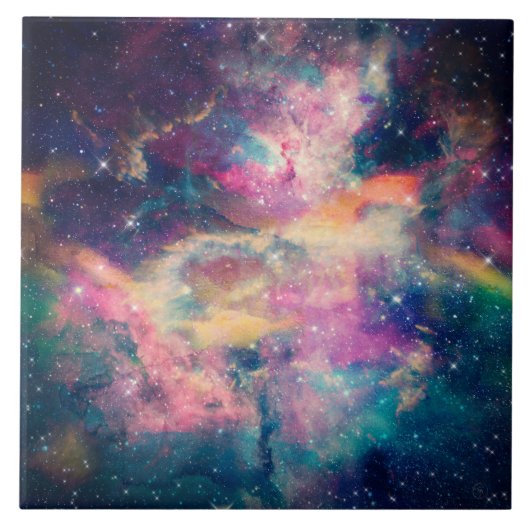 Farbenfroher Galaxy Nebel Aquarellmalerei Fliese (Vorderseite)