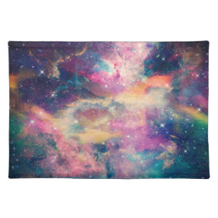 Farbenfroher Galaxy Nebel Aquarellmalerei Stofftischset