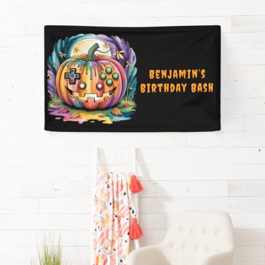 Farbenfroher Gamer Pumpkin Halloween Bash Banner (Insitu)