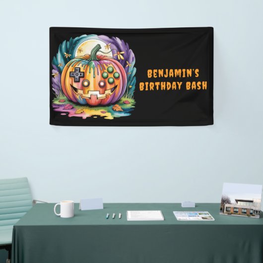 Farbenfroher Gamer Pumpkin Halloween Bash Banner (Messeveranstaltung)