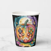 Farbenfroher Gamer Pumpkin Halloween Bash Pappbecher (Rückseite)