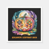 Farbenfroher Gamer Pumpkin Halloween Bash Serviette (Vorderseite)