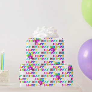 Farbenfroher Geburtstagstext mit Balloons Geschenkpapier