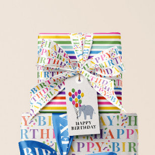 Farbenfroher Geburtstagstext mit Confetti Satinband