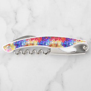 Farbenfroher geometrischer Disco-Glitter-Hintergru Kellnermesser