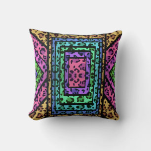 Farbenfroher geometrischer Regenbogen-Jaguar-Tierd Kissen